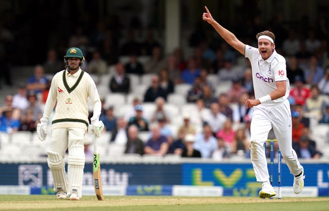 Stuart Broad, right, appeals for a wicket