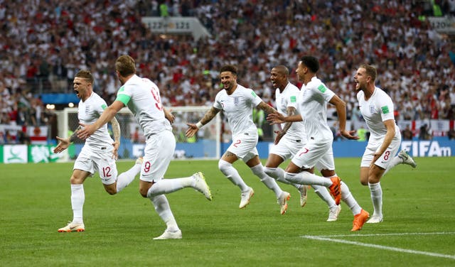 Kieran Trippier celebrates opening the scoring for England in the World Cup semi-final against Croatia