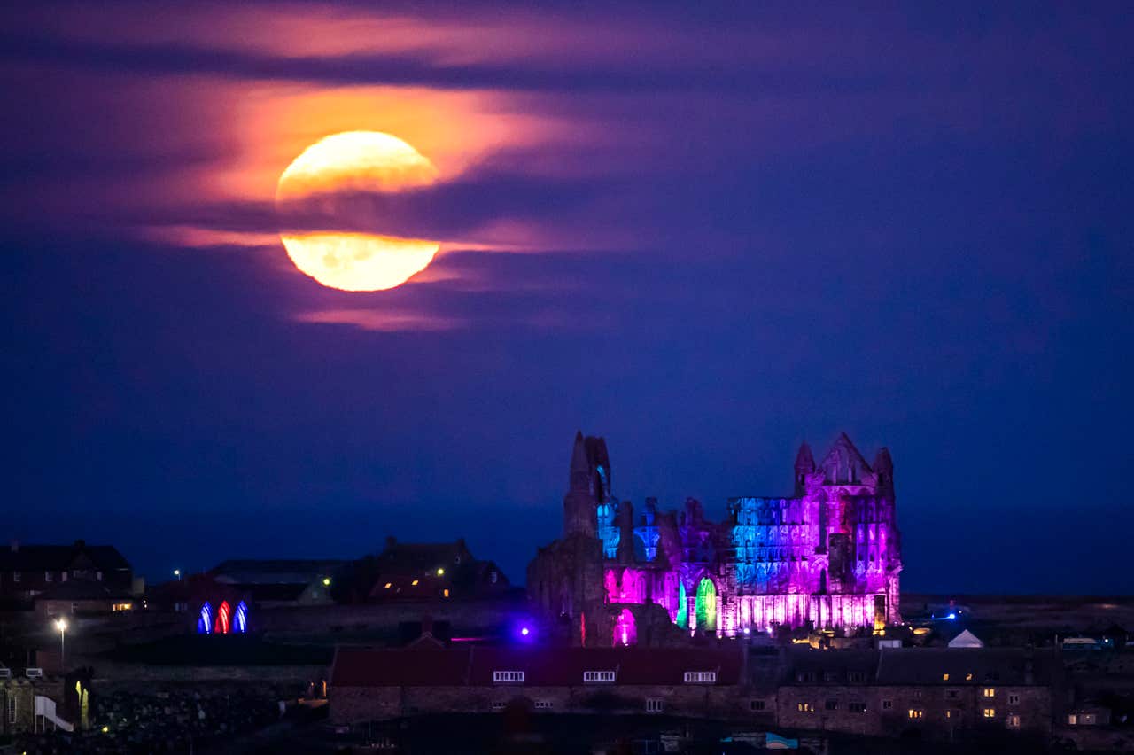 In Pictures Moon rises as Whitby Abbey lights up for Halloween