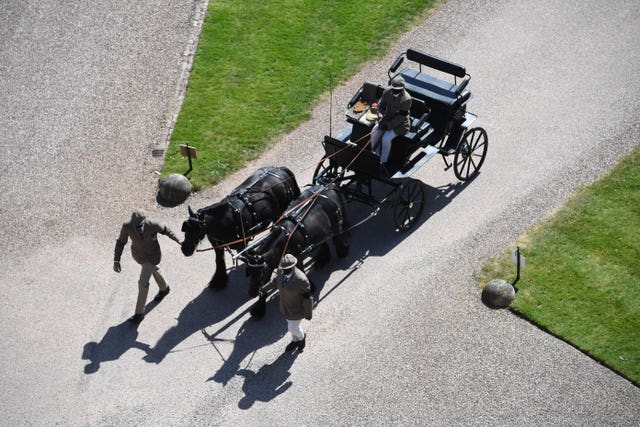 Fell ponies, Balmoral Nevis and Notlaw Storm pulling the Duke of Edinburgh’s driving carriage
