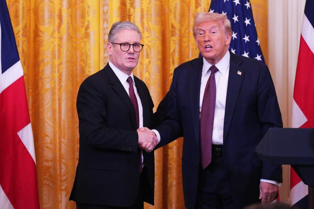 US President Donald Trump (right) and Prime Minister Sir Keir Starmer hold a joint press conference in the East Room at the White House in Washington DC