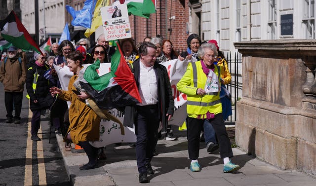Leila Doolan heads the peace walk 