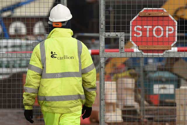 A Carillion worker at Midland Metropolitan Hospital in Smethwick where construction work is being carried out by the firm (Joe Giddens/PA)