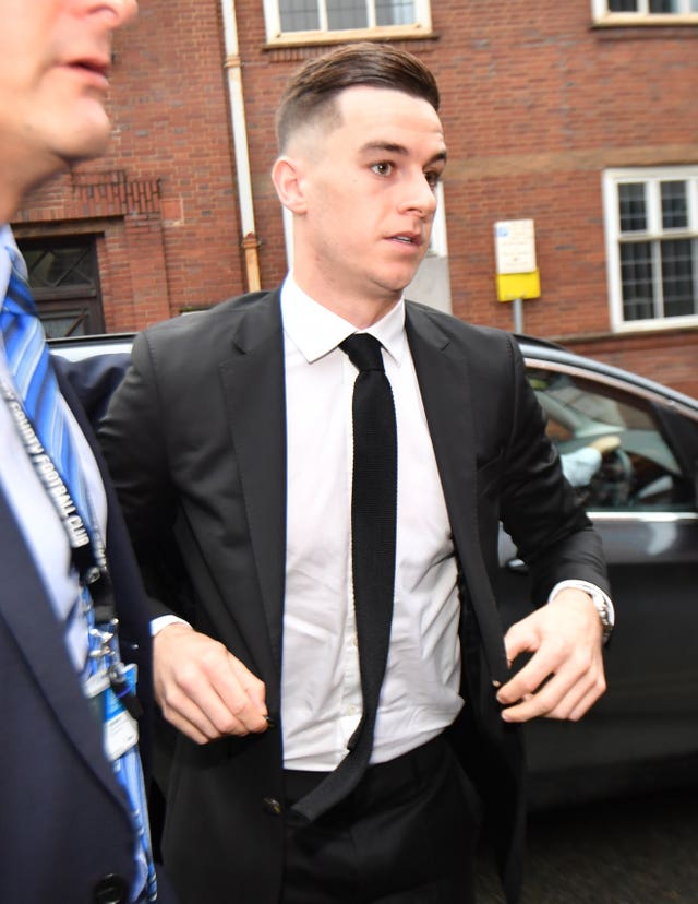 Derby County footballer Tom Lawrence arrives at Derby Magistrates’ Court (Jacob King/PA)