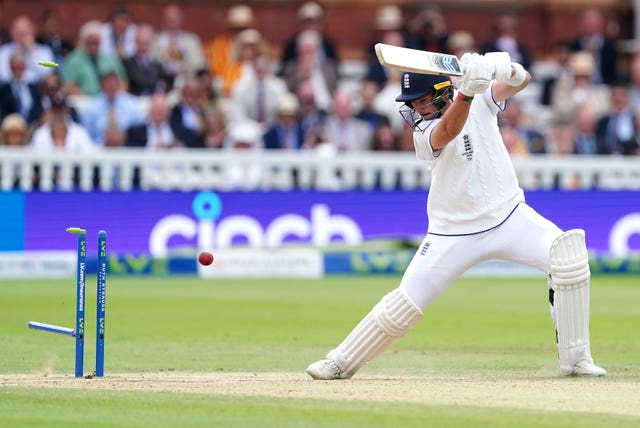 Josh Tongue is bowled by Mitchell Starc to seal Australia's victory