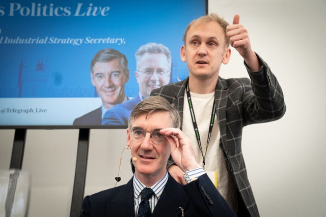 Jacob Rees-Mogg attends a fringe meeting hosted by The Daily Telegraph during the Conservative Party annual conference at the International Convention Centre in Birmingham