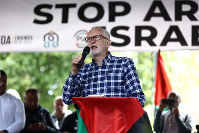 Independent MP Jeremy Corbyn addresses a march in central London organised by the Palestine Solidarity Campaign