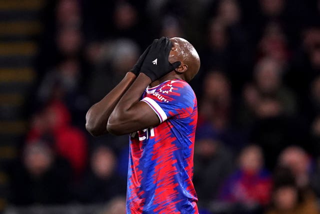 Crystal Palace’s Jean-Philippe Mateta reacts to a missed chance 