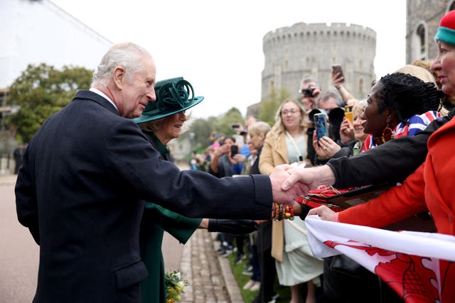 Charles greeting well-wishers after Easter service
