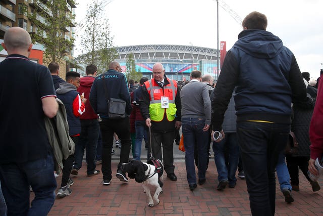 Sniffer dogs on Wembley Way 