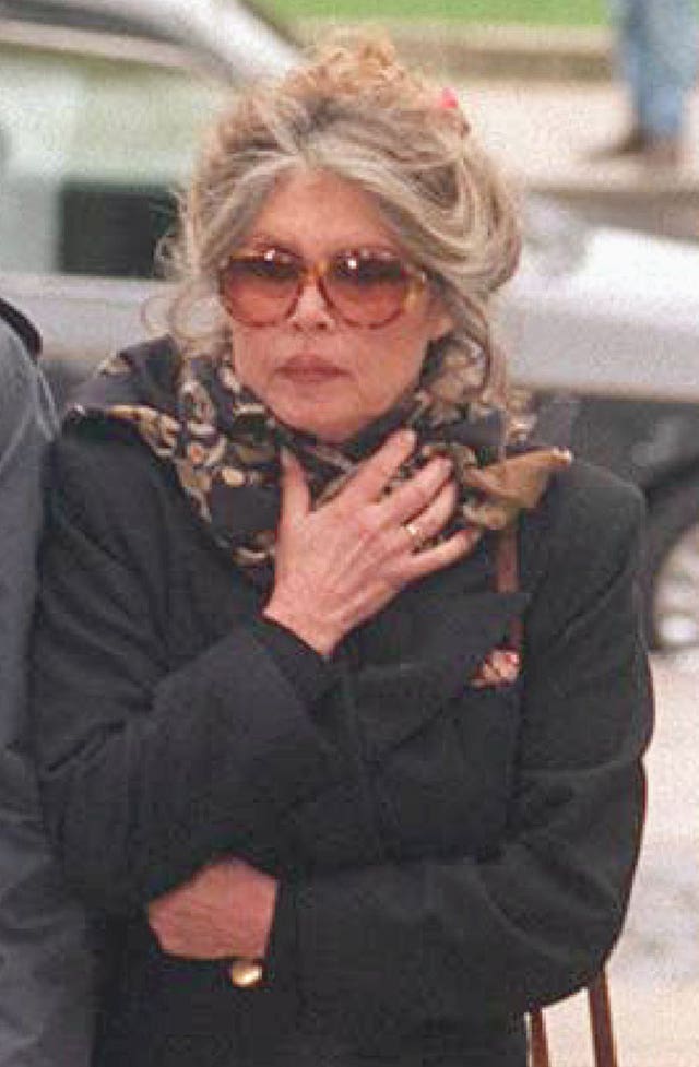 Brigitte Bardot arriving at the funeral of animal rights activist Jill Phipps