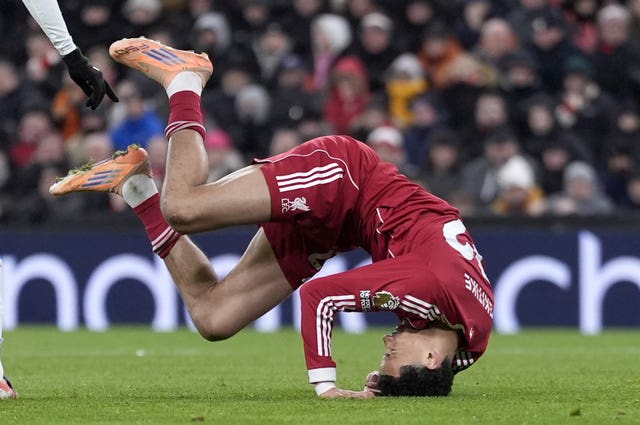 Liverpool’s Hugo Ekitike goes to ground