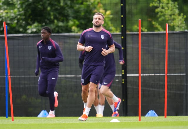 England’s Luke Shaw during a training session