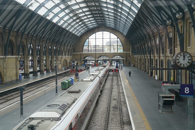 Empty platforms and a stationary train at Kings Cross station in London in October amid a strike