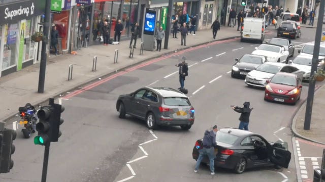 Police at the scene of the Streatham attack.
