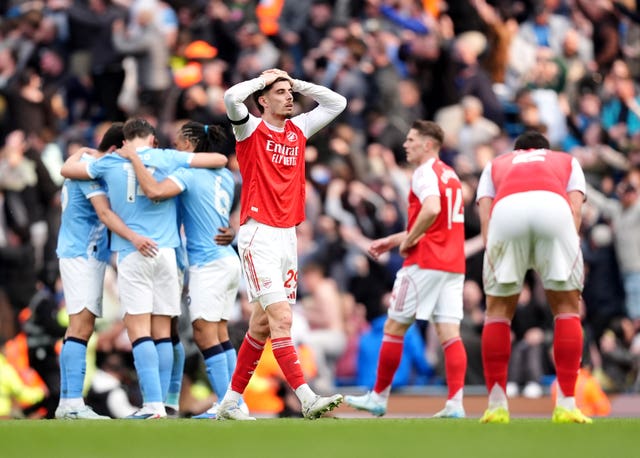 Arsenal’s Kai Havertz reacts following the Premier League match at the Etihad Stadium on Sunday