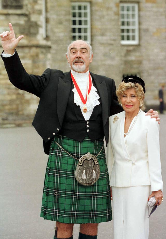 Sir Sean Connery, with wife Micheline, donning full Highland dress