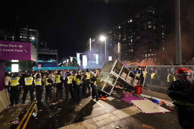 England fans and police outside Wembley after the Euros 2020 final