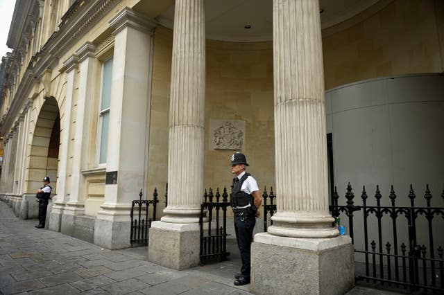 A general view of police presence outside Bristol Crown Court, Small Street, Bristol