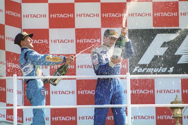 Motor Racing – British Grand Prix – Winners Podium – Michael Schumacher and Damon Hill – Silverstone