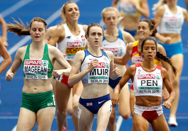 Laura Muir, centre, breezed into the 1500m final (Martin Rickett/PA)