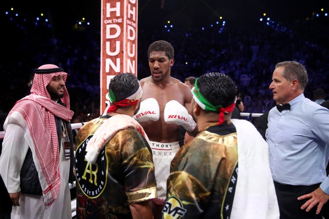 Anthony Joshua in the ring after his fight against Andy Ruiz in Saudi Arabia
