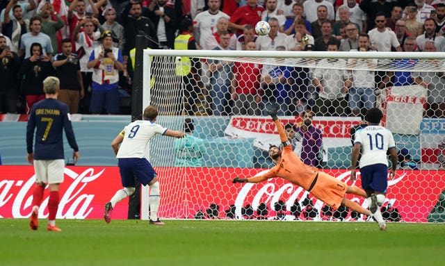 England’s Harry Kane misses from the penalty spot in the World Cup quarter-final against France