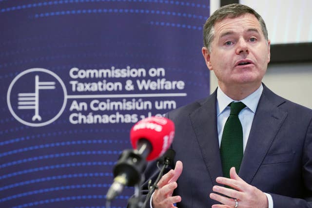 Finance Minister Paschal Donohoe speaking at the launch of the Report of the Commission on Taxation and Welfare at Dublin City University 