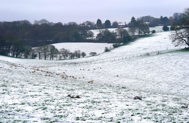 Snow covers fields near Addington in Kent 