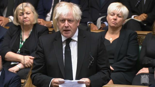 Former Prime Minister Boris Johnson reading a tribute out in the House of Commons, London following the death of Queen Elizabeth II (PA Wire/PA Images)