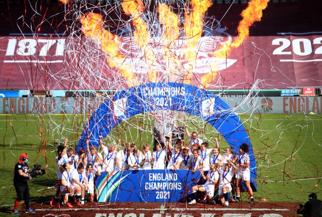 England celebrate winning the Women’s Six Nations