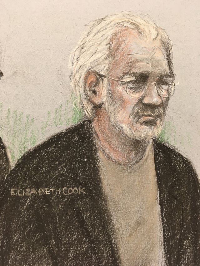 Court artist sketch of WikiLeaks founder Julian Assange at Westminster Magistrates' Court in London