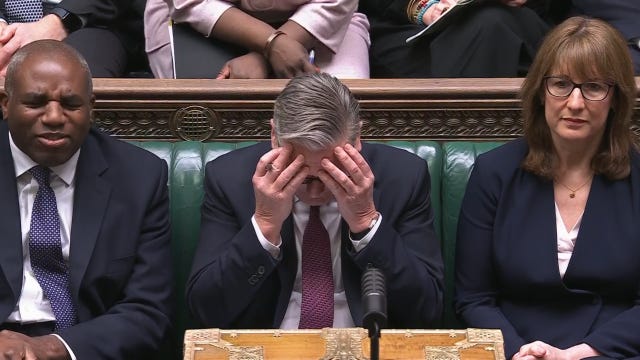 Prime Minister Sir Keir Starmer reacting to a question from Conservative  leader Kemi Badenoch during Prime Minister’s Questions 