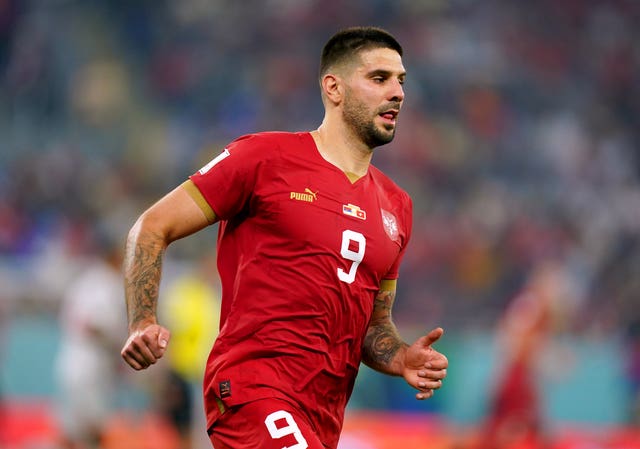 Aleksandar Mitrovic runs while playing for Serbia