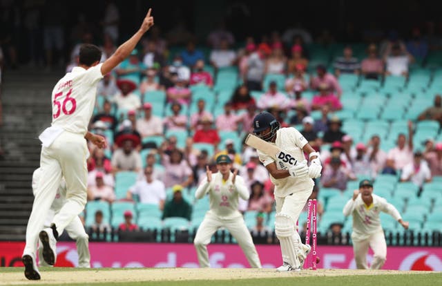 England’s Haseeb Hameed is bowled by Australia’s Mitchell Starc