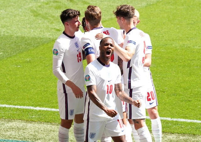 England’s Raheem Sterling celebrates scoring against Croatia 