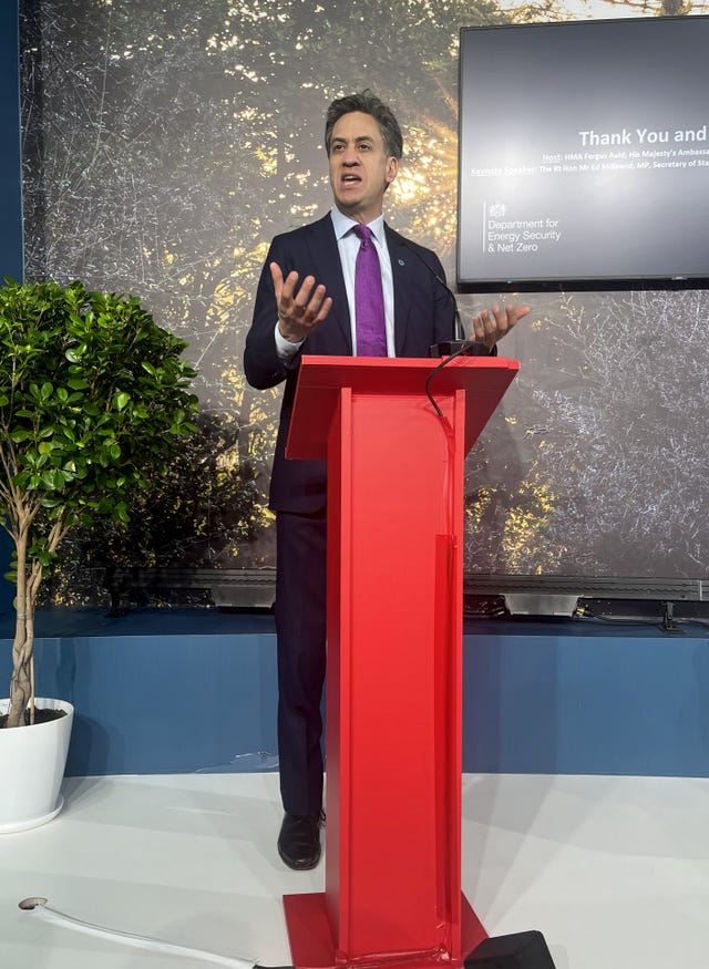 Ed Miliband speaks during the UK pavilion closing event at the Cop29 climate summit in Baku, Azerbaijan