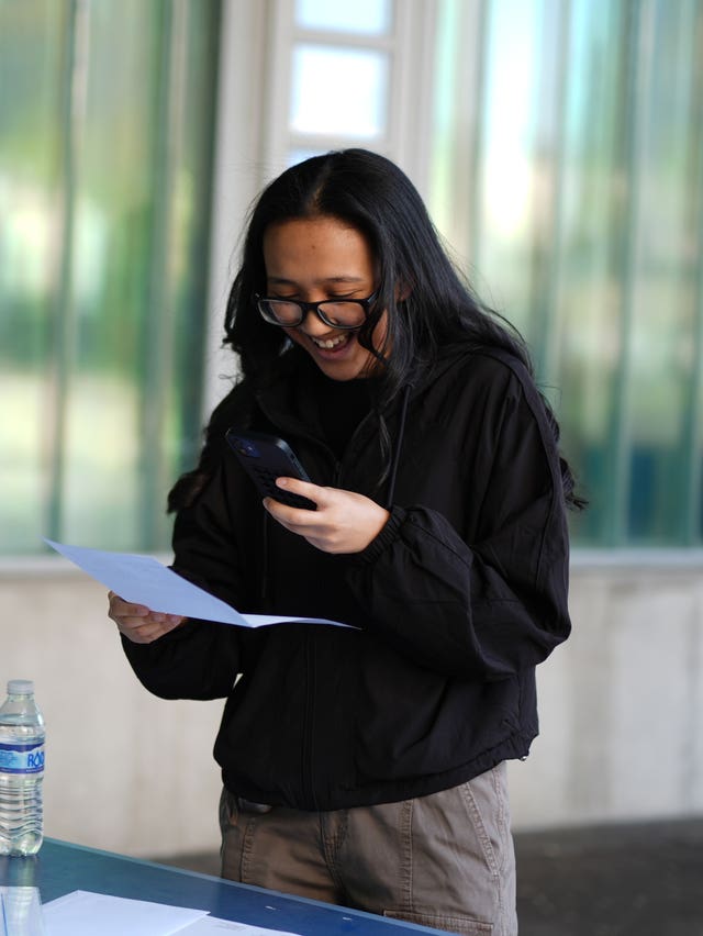 Cleashei Nicolas receives her A-level results at Ark Globe Academy in south east London 