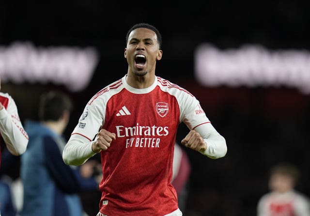Arsenal’s Gabriel celebrates a victory