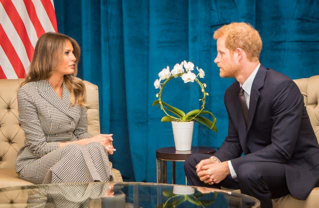 Prince Harry during a meeting with Melania Trump in Toronto