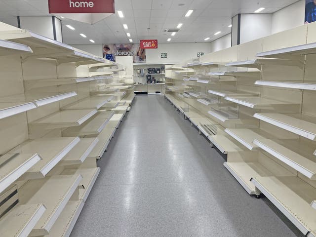A general view of empty shelves in a Wilko store in Acton