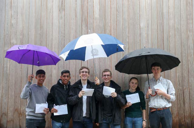 Students celebrate their A Level results at Peter Symonds College, Winchester (Andrew Matthews/PA)