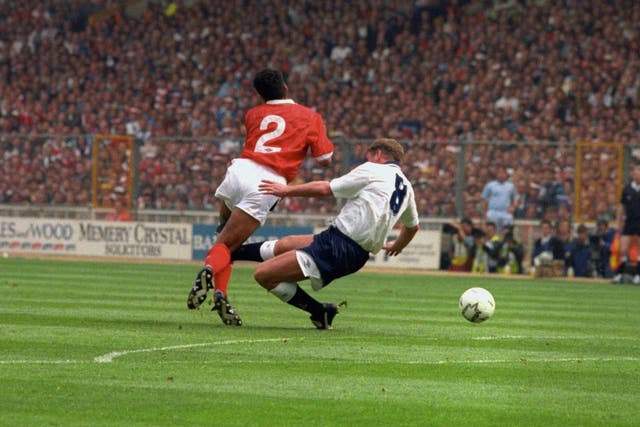 Paul Gascoigne, right, missed the 1991-92 season after this challenge on Nottingham Forest defender Gary Charles in the 1991 FA Cup final