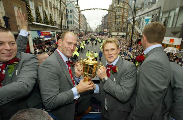 Lawrence Dallaglio and Josh Lewsey, both pictured, were joined in England's 2003 World Cup-winning squad by Wasps team-mates Joe Worsley, Stuart Abbott and Simon Shaw 