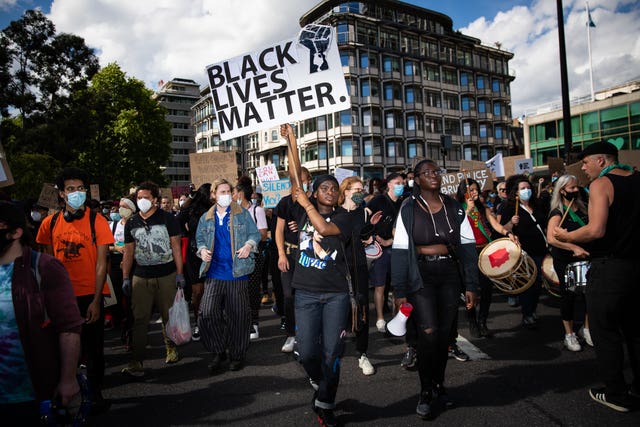 People during a Black Lives Matter rally in Hyde Park Corner, London