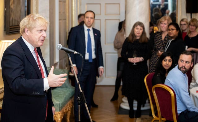 Prime Minister Boris Johnson speaks during a reception for NHS nurses at 10 Downing Street 