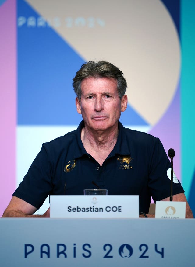 Lord Sebastian Coe, President of World Athletics during a press conference at the Main Press Centre on the sixteenth day of the 2024 Paris Olympic Games in France. 