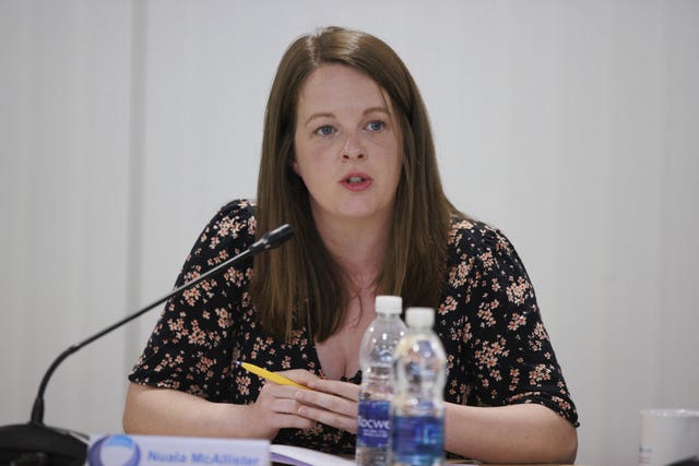 Alliance MLA Nuala McAllister speaking from behind a desk