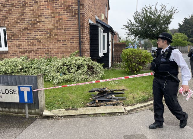 Damage to a property on Laing Close near the scene in Hainault, north east London 