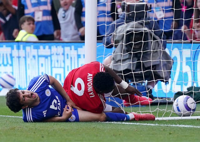 Taiwo Awoniyi collides with the post